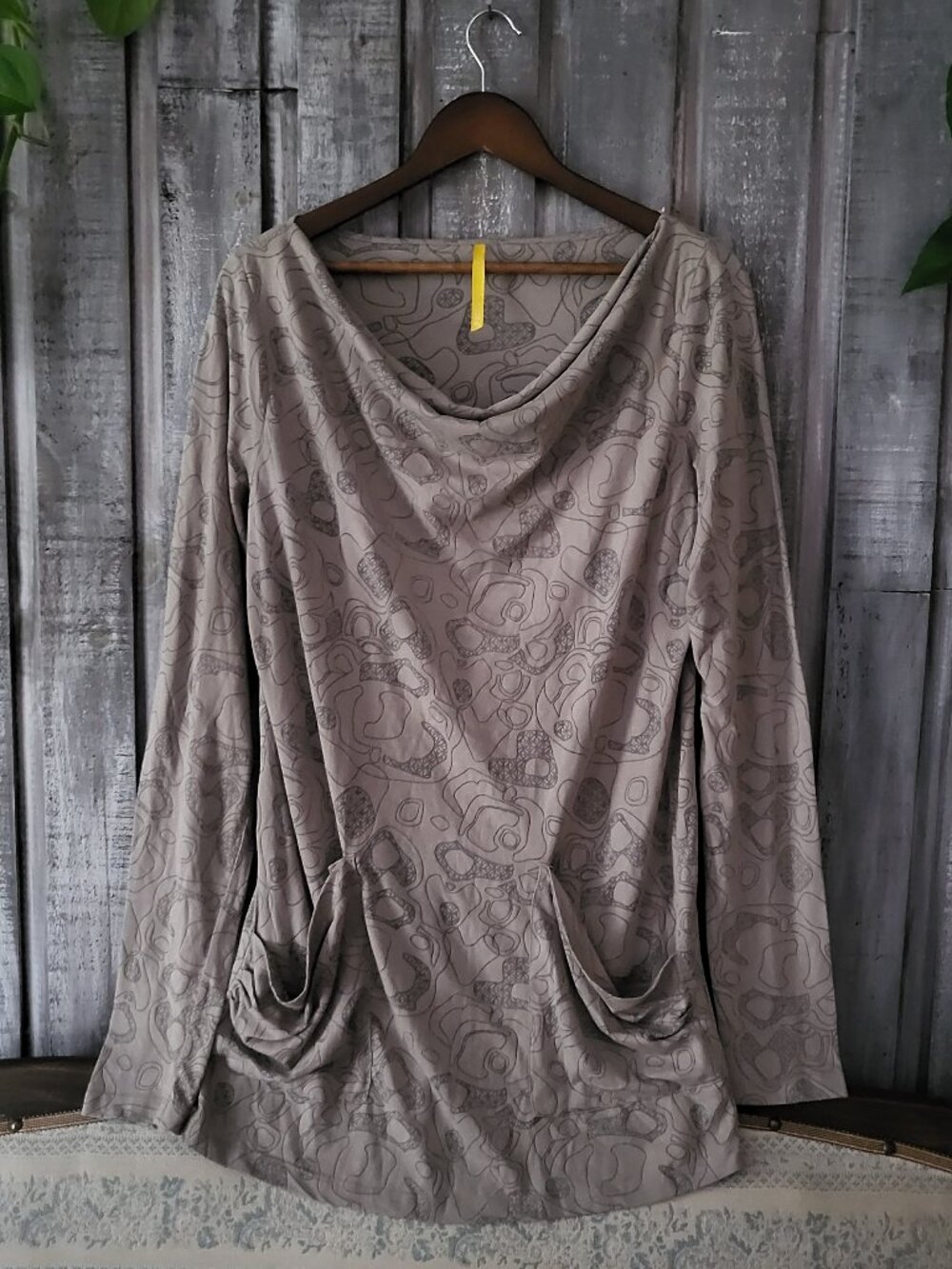 Lole Cowl Neck Long Sleeve Top Tunic Abstract Print Pockets Size XL
